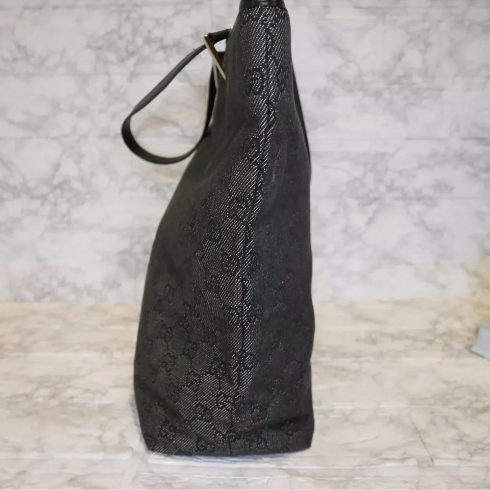 Gucci Black Denim Canvas GG Monogram Tote Bag - Picture 4 of 13